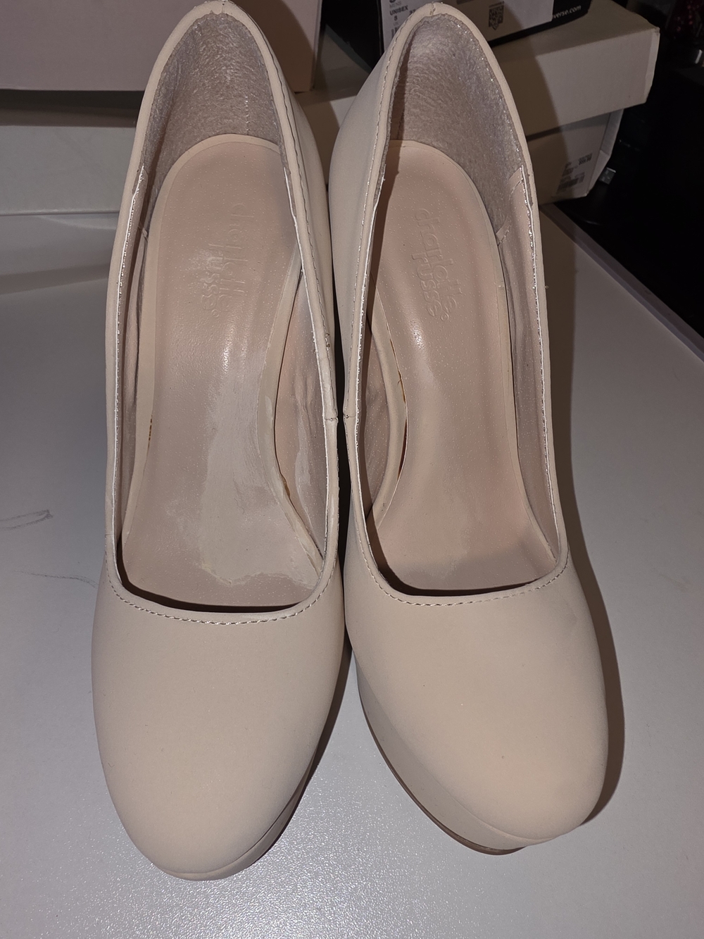 Charlotte Russe Nude Round-Toe Platform Pumps